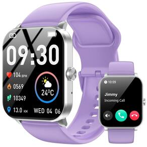 Relógio inteligente Jacoosa, tela HD de 1,85 polegadas, frequência cardíaca, IP68, roxo