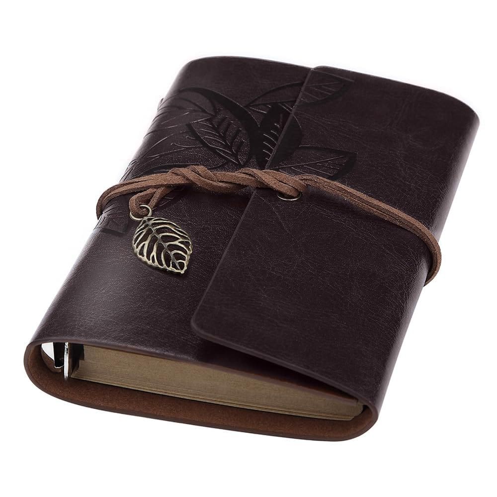 Caderno de diário de couro BEYONG para mulheres e homens, 6,5 x 9,2 cm, preto
