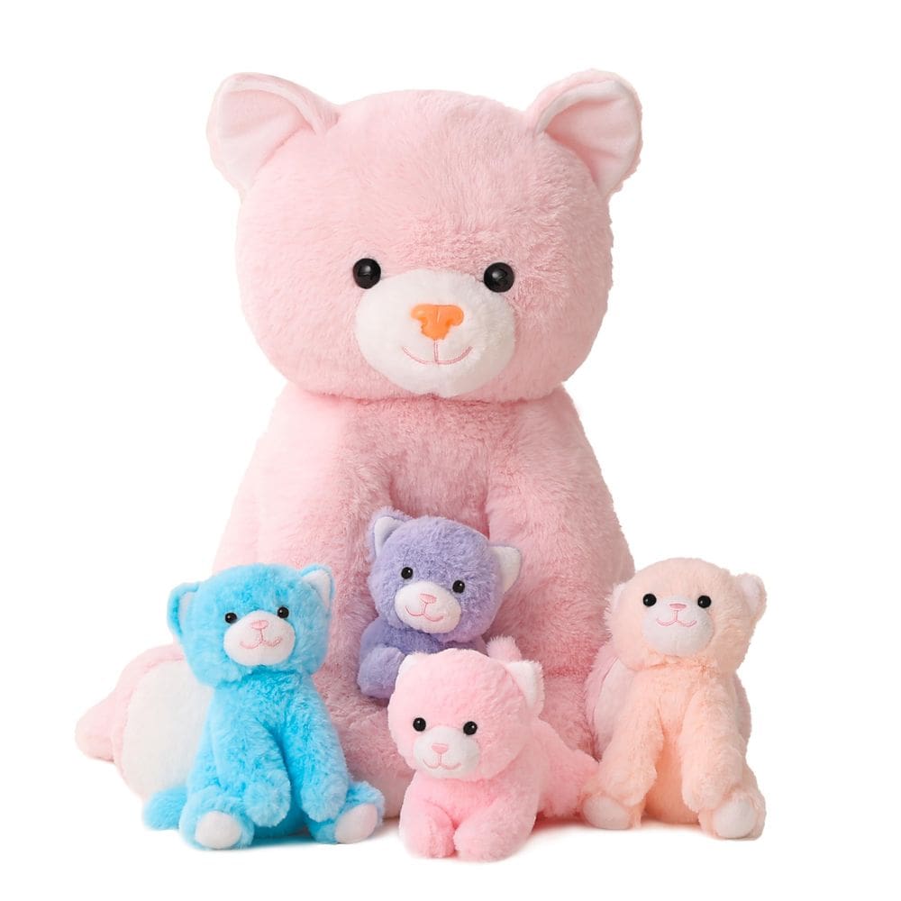 Conjunto de bichos de pelúcia Cat para meninas com mamãe, gato e 4 bebês