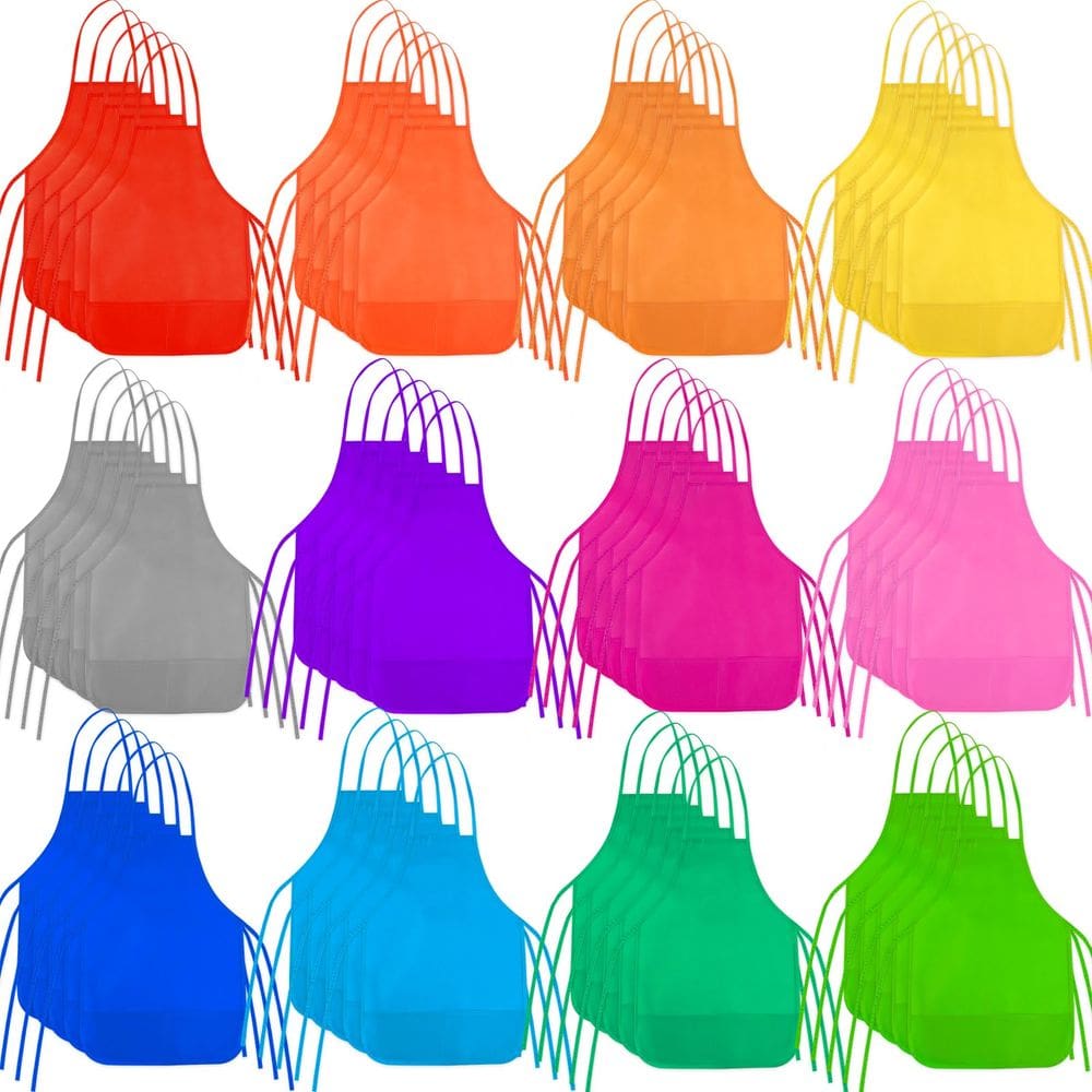 Aventais de pintura para crianças BOUBONI, 60 peças, 12 cores com bolsos