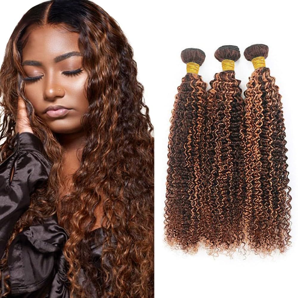 Pacotes de cabelo Freiuoke Highlight Human Hair P4/30 Kinky Curly
