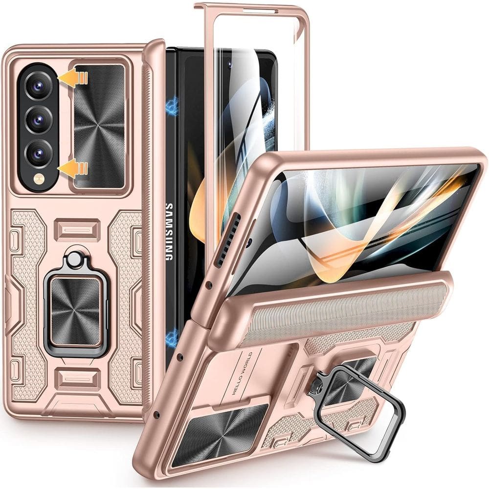 Capa VEGO para Samsung Galaxy Z Fold 4 com capa de câmera deslizante rosa