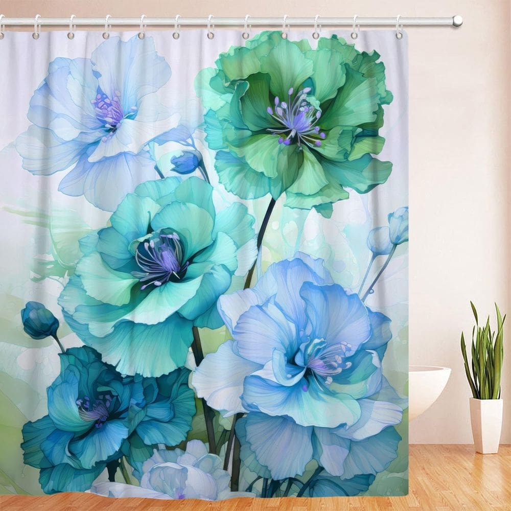 Cortina de chuveiro Uiiooazy Verde Rosa Floral 183x183cm