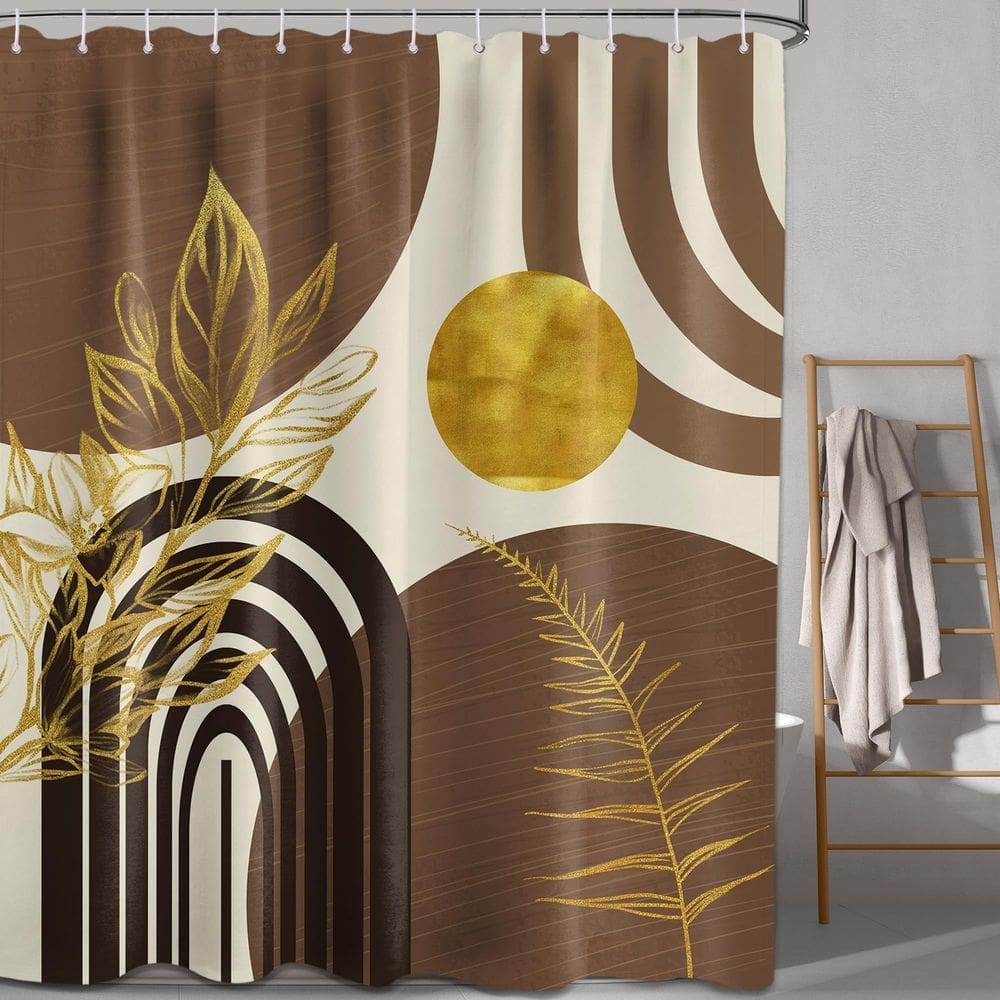Cortina de chuveiro QGHOT Boho Mid Century Modern Preta/Marrom