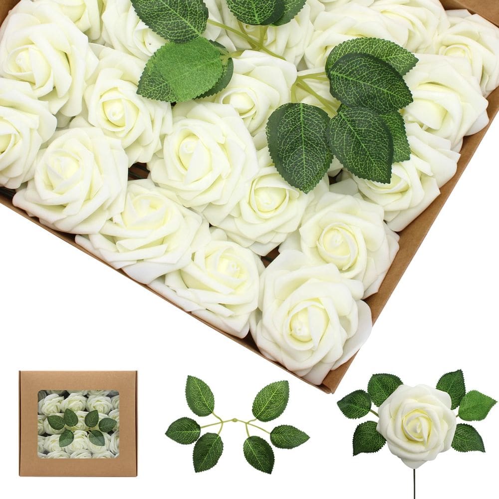 Flores artificiais WANTMAZOR White Roses Foam (Ivory, 100)