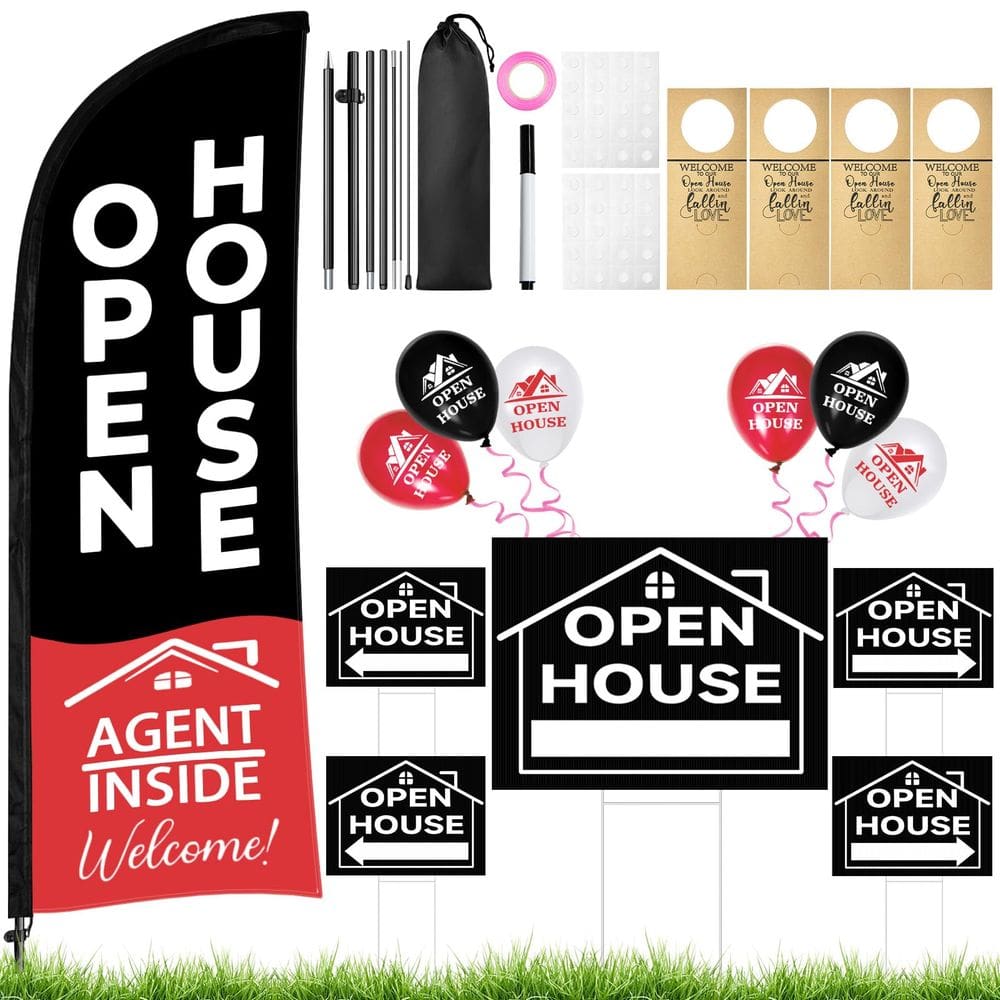 Kit de letreiros Open House Jsngbse 44 unidades com bandeira 232x165 cm e mais