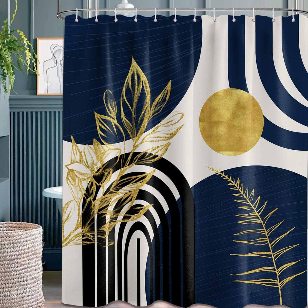 Cortina de chuveiro QGHOT Boho Mid Century Modern Navy Blue