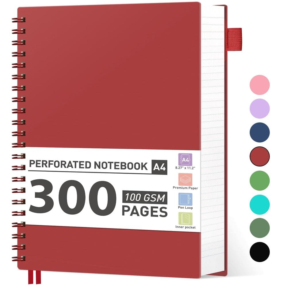 Caderno espiral AHGXG A4 College governado por 300 páginas em vermelho