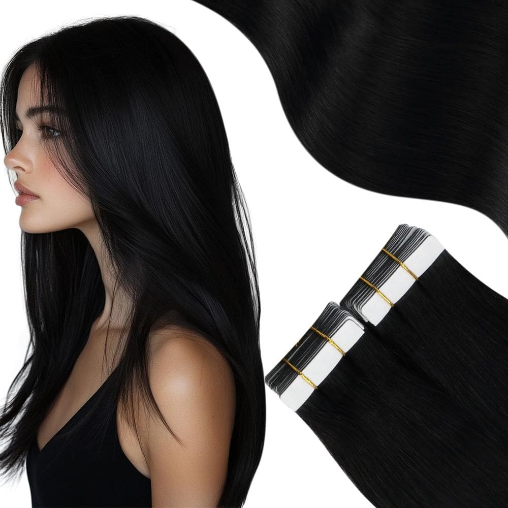 Fita adesiva em extensões de cabelo Moresoo 50g 20 unidades 50cm Jet Black