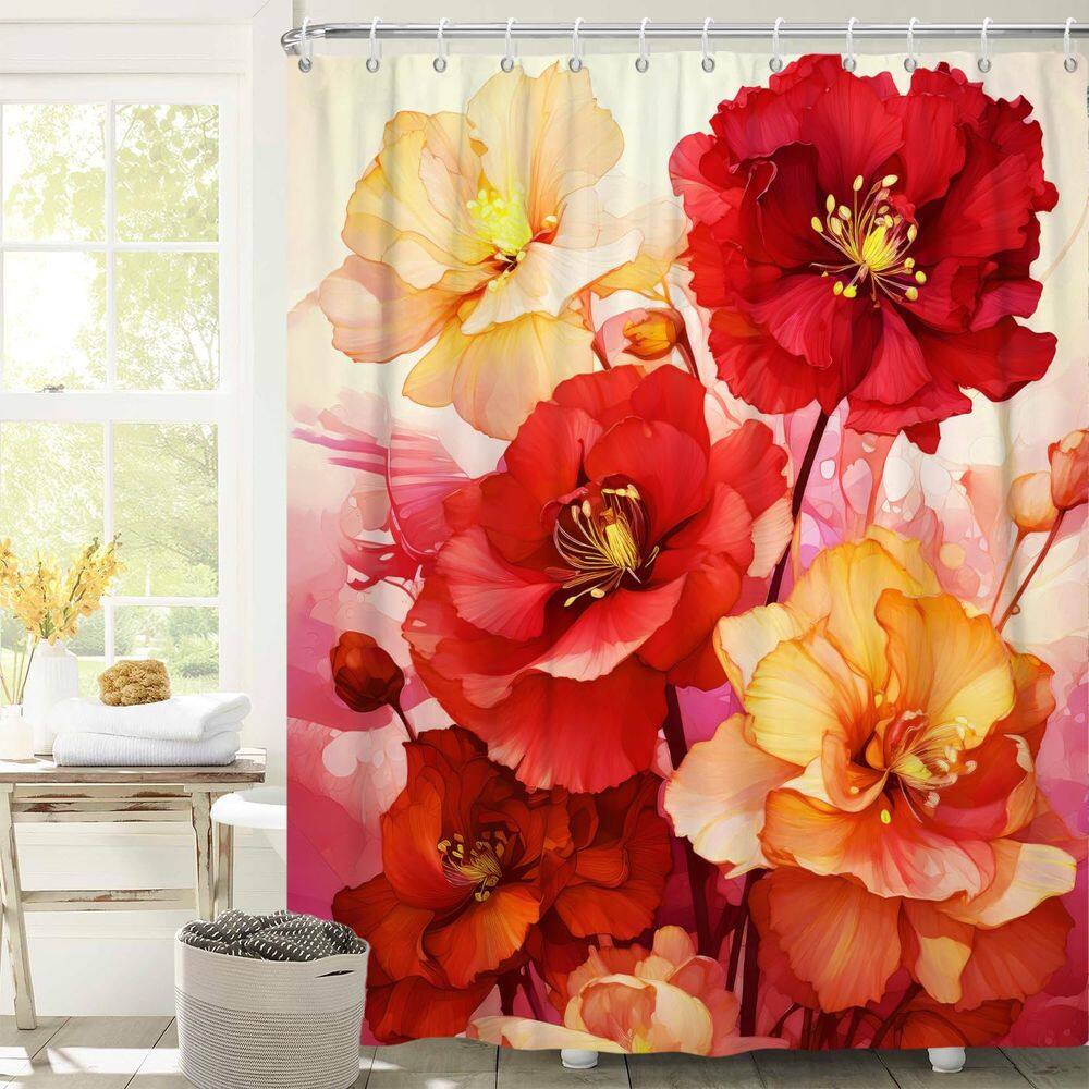 Cortina de chuveiro Uiiooazy Vermelha Laranja Rosa Floral 183x183cm