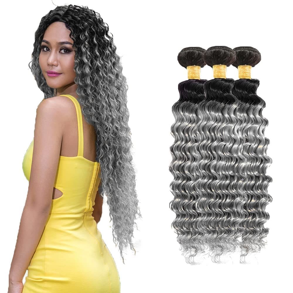 Pacotes de cabelo Freiuoke Silver Deep Wave Brazilian 1B/Grey
