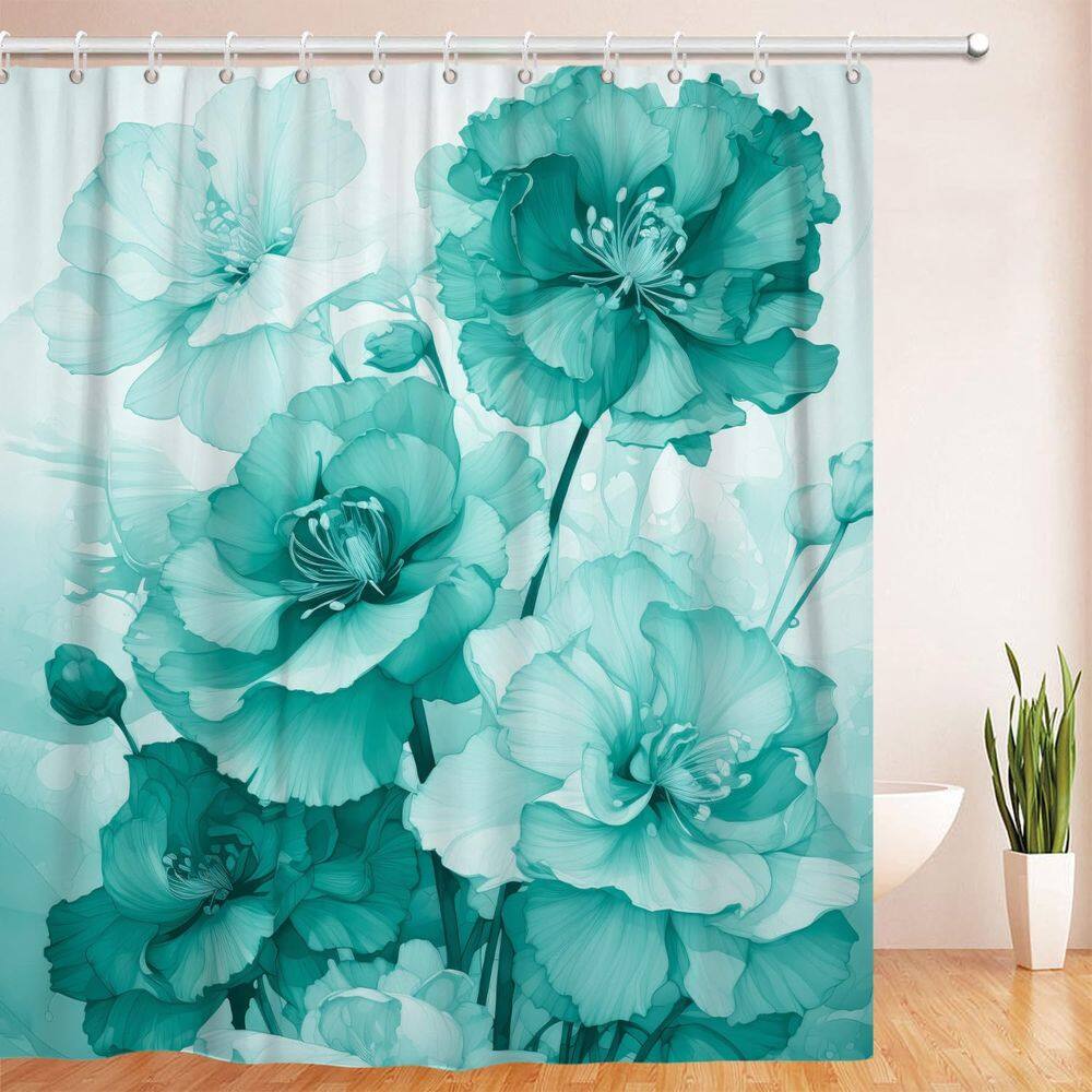 Cortina de chuveiro Uiiooazy Green Rose Floral 183x183cm Impermeável
