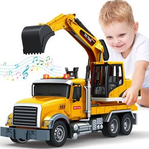 Caminhão escavador de brinquedo Bstoyder Kids 3-8 anos com luzes e sons