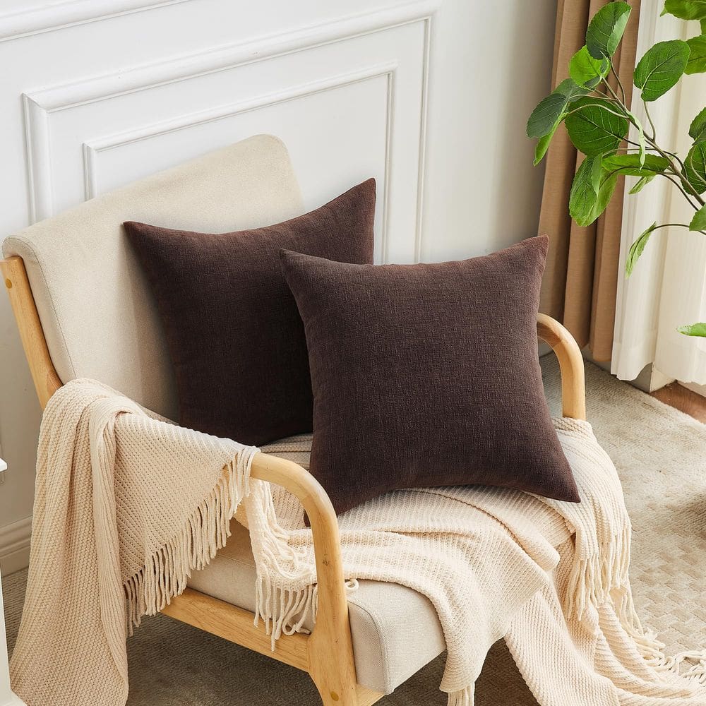 Capas de almofada GAWAMAY decorativas Chenille 60x60cm marrons