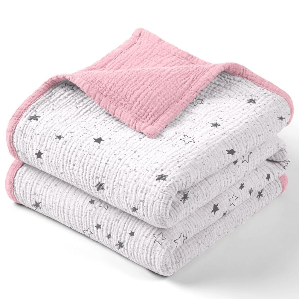 Cobertor de bebê Lulu moon, edredão de musselina, 120x120cm, estrela rosa