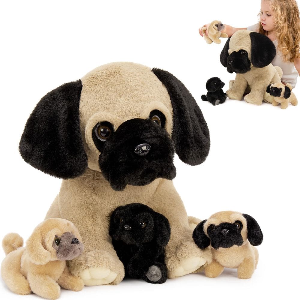 Bicho de pelúcia MoriSmos Pug Dog com bebês de 45 cm para presente infantil
