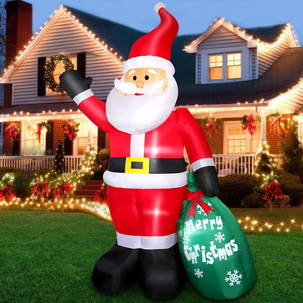 Papai Noel inflável de Natal de 2,1 m com luzes LED e bolsa de presente