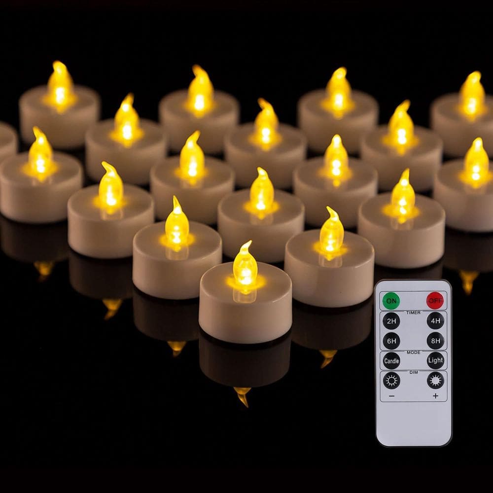 Velas LED para luz de chá, controle remoto PUNPUBA, 24 unidades, amarelo quente