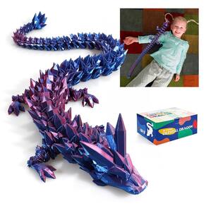 Dragon Toy RWSEFK 30 cm impresso em 3D, cristal, dragão, azul, roxo