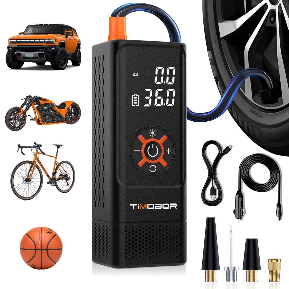 Compressor de ar portátil com inflador de pneus Timobor 150PSI Orange