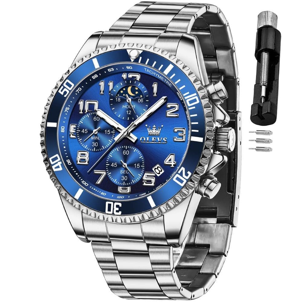 Relógio OLEVS Chronograph Moon Phase Luxury Blue para homens
