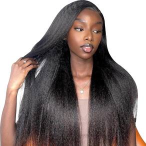 Peruca em V para mulher, romance, cabelo humano, crespo, reto, 60 cm