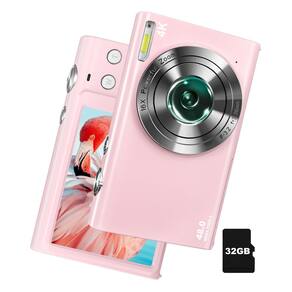 Câmera digital IGXHAVIZ 4K 48MP com cartão de 32GB, rosa flash