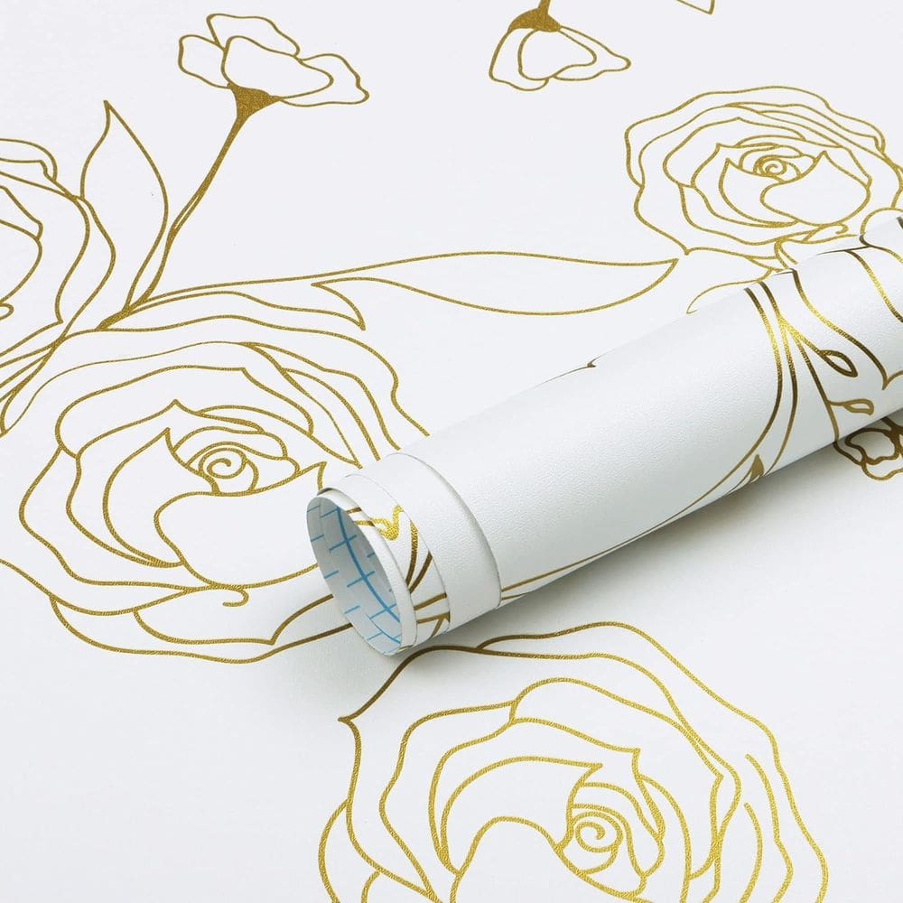 Papel de parede Safiyya Peel and Stick dourado e branco floral