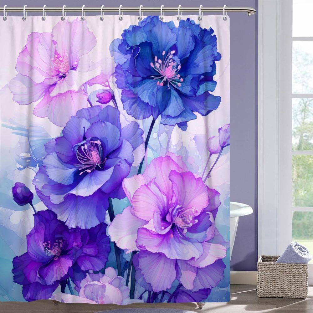 Cortina de chuveiro Uiiooazy Azul Escuro Rosa Floral 183x183cm