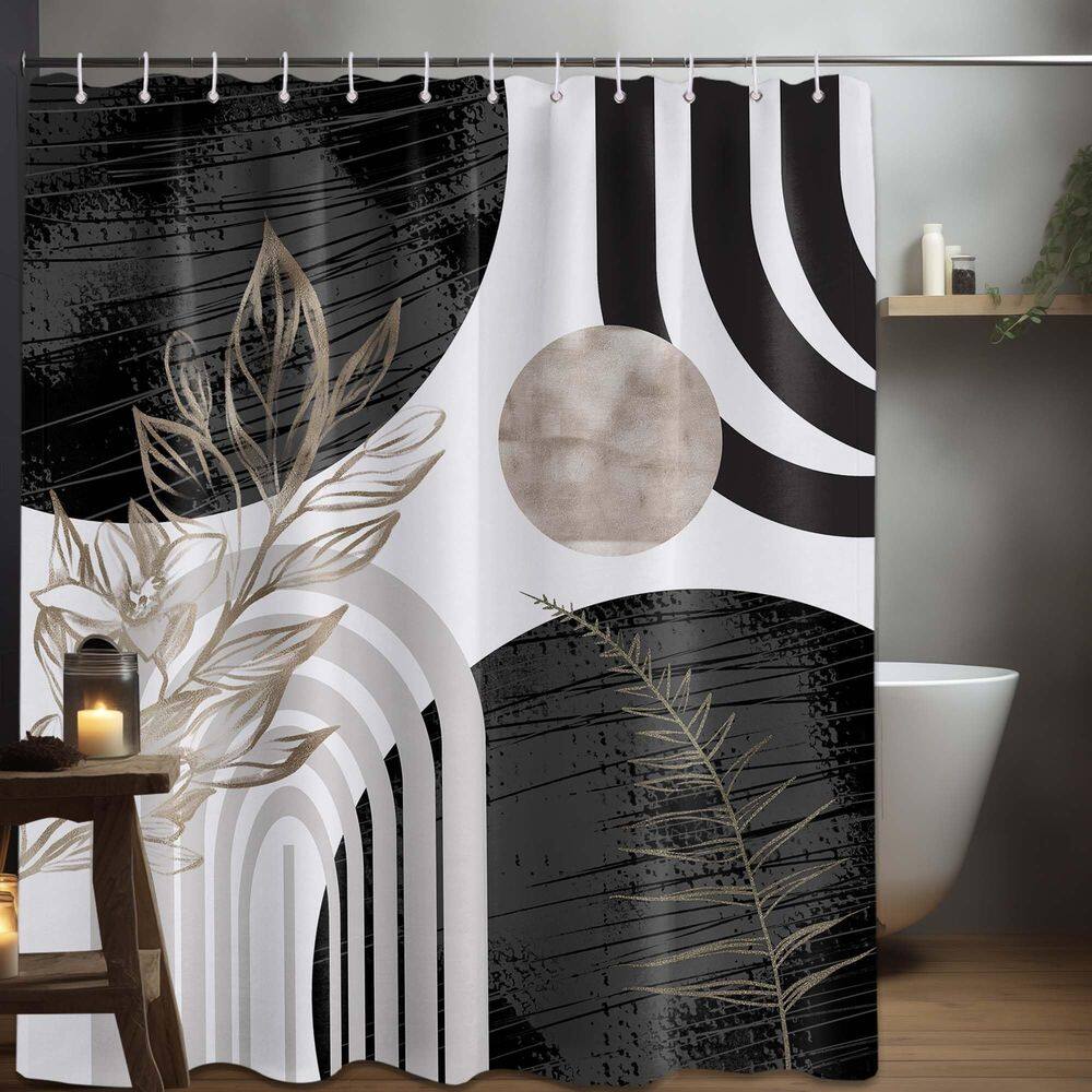 Cortina de chuveiro QGHOT Boho Mid Century Modern Preto/Branco