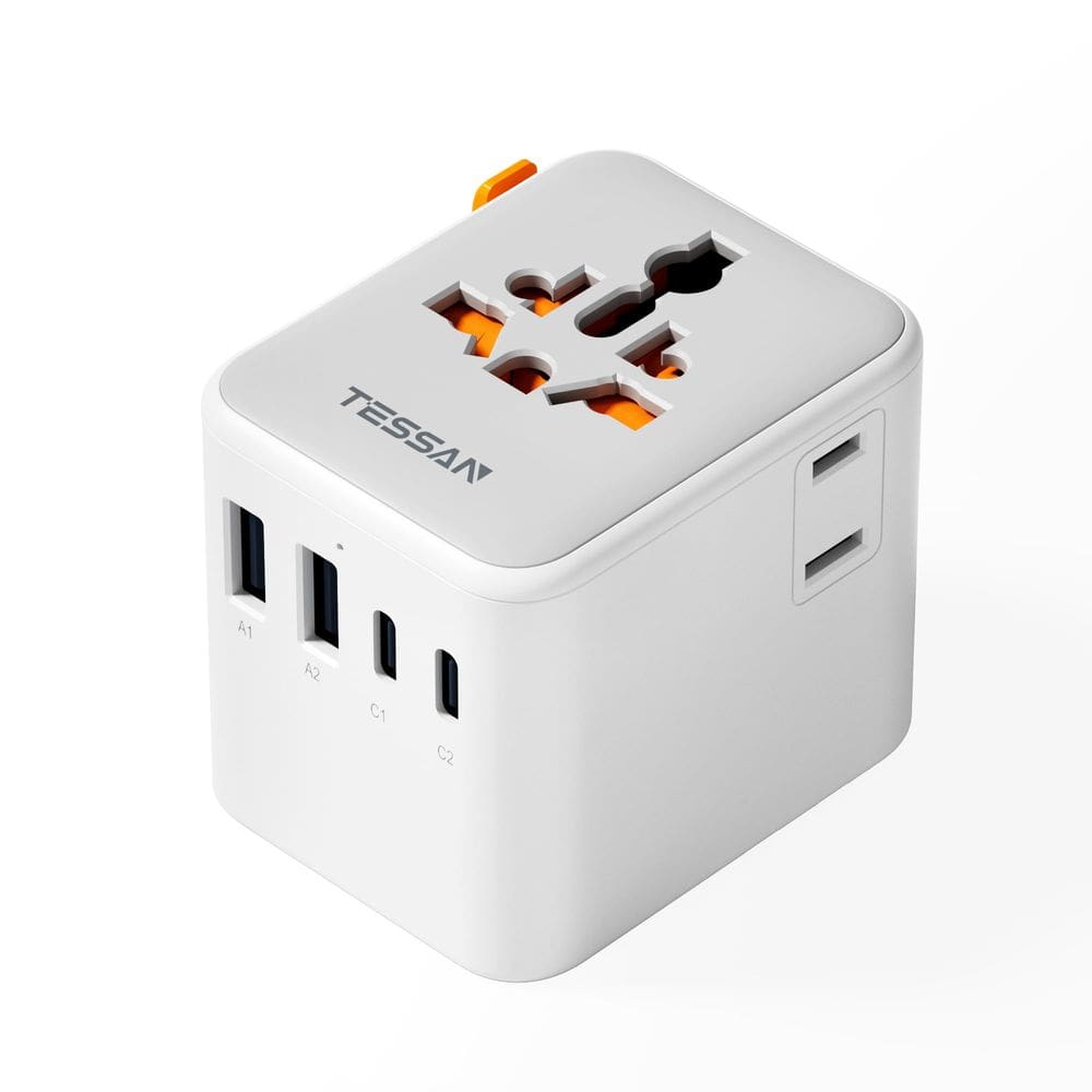 Adaptador de viagem TESSAN Universal com 2 tomadas AC e 4 portas USB