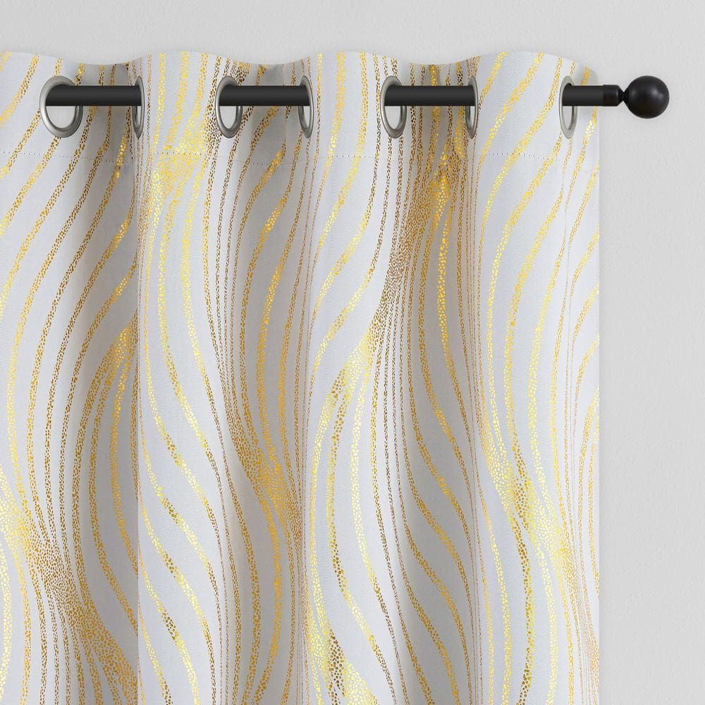 Cortinas Blackout Xwincel White Gold Wave Line Dot 213cm