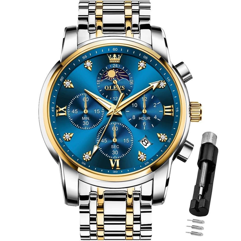 Relógio OLEVS Blue Moon Phase analógico de luxo para homens