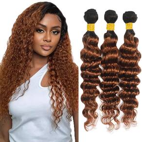Pacotes de cabelo Fridnae Ombre Brown Deep Wave 50-60cm 300g