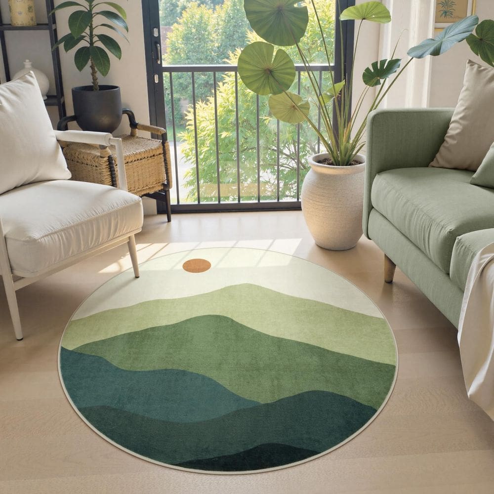 Tapete redondo Sungea Circle 90 cm, antiderrapante, lavável, verde