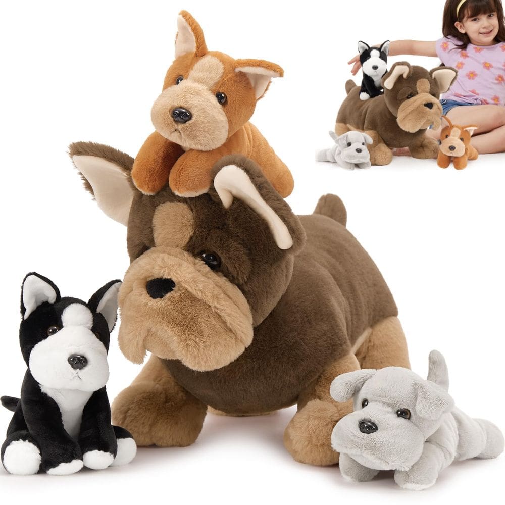 Bicho de pelúcia MoriSmos, buldogue francês com bebês de 45 cm