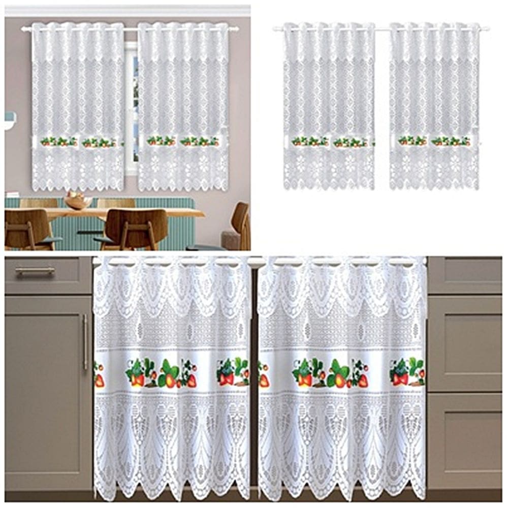 Kit Cortinas Renda Pia +Janela 2x1,2 Branca Morango