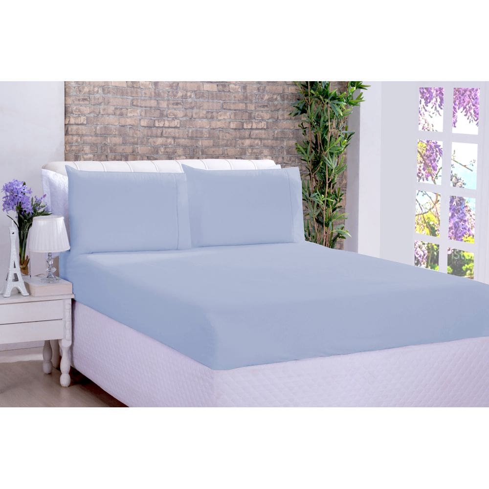 Jogo De Cama Lençol Microfibra Solteiro 02 Peças Azul Bebe