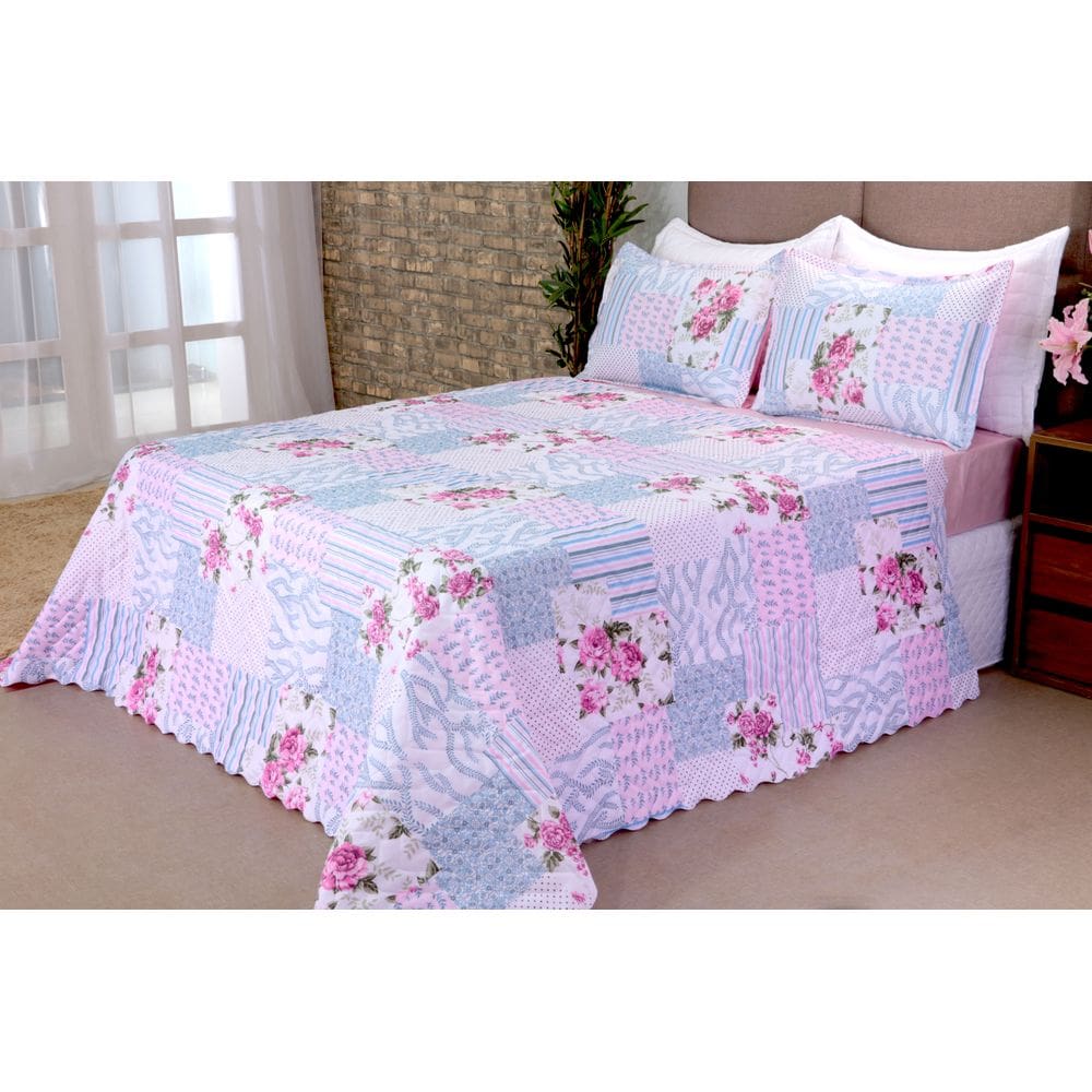Cobreleito Bouti Garden Queen Rosa 03 Peças