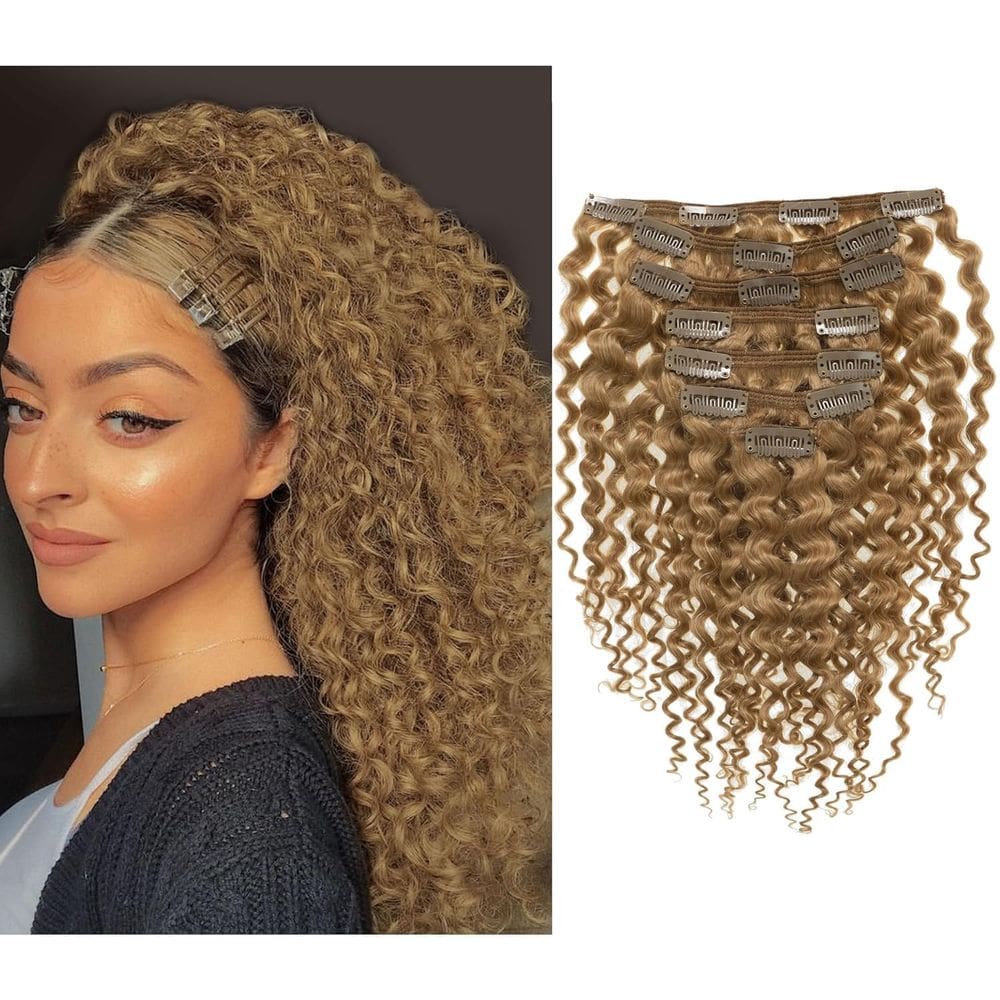Alongamento de cabelo Caliee Jerry Curly Clip em cabelo humano 40cm 120g