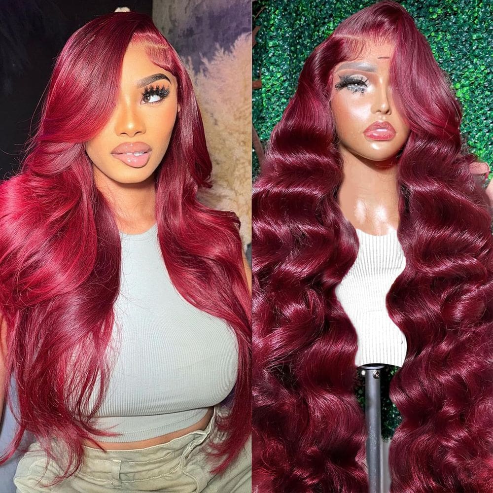 Perucas frontais de renda Geomone 99J Burgundy Human Hair 22"