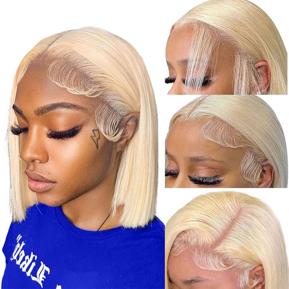 Peruca Fopeela 613 Blonde Bob 30 cm de cabelo humano com renda frontal