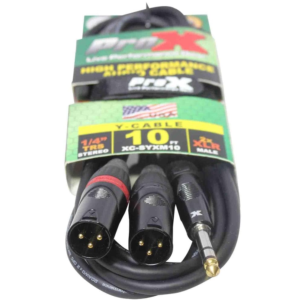 Cabo Y ProX XC-SYXM10 10 10 pés 1/4 TRS-M estéreo para Dual XLR3-M