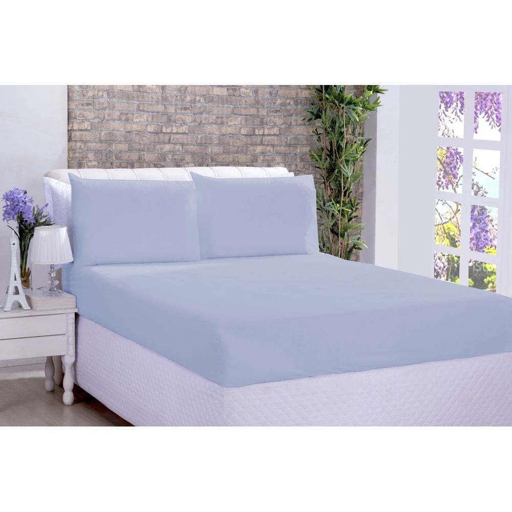 Jg Lençol Microfibra Casal 03 Pçs Azul