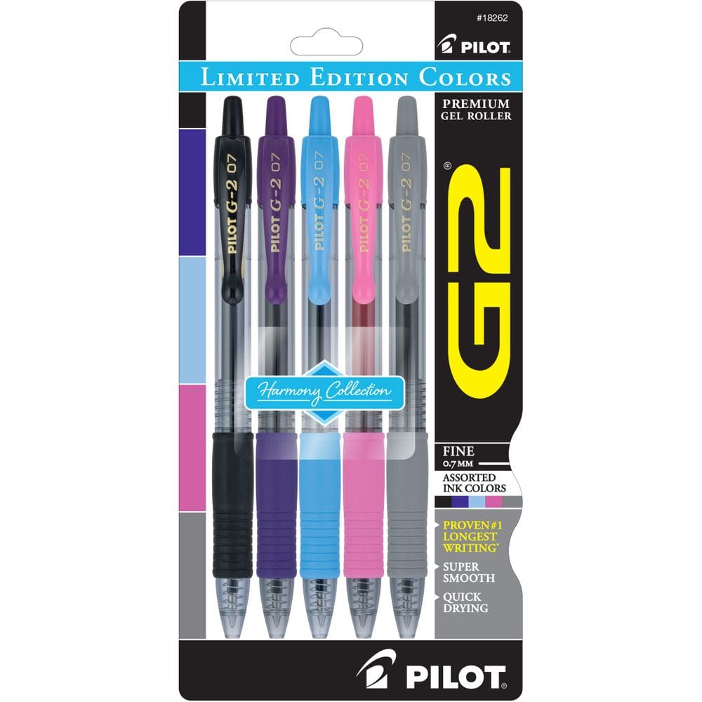 Canetas de gel PILOT G2 Harmony Ink Collection 0,7 mm finas, pacote com 5