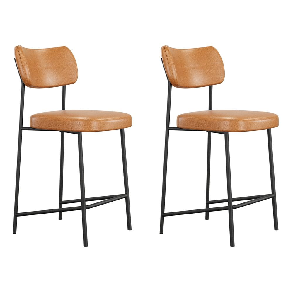 Kit 02 Banquetas Médias Para Cozinha Lila Estofada com Encosto Couríssimo Whisky - Desk Design