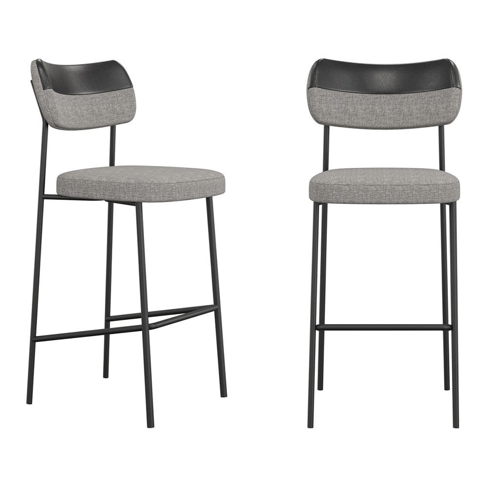 Kit 02 Banquetas Altas Cozinha Lila com Encosto Couríssimo Preto Linho Cinza - Desk Design