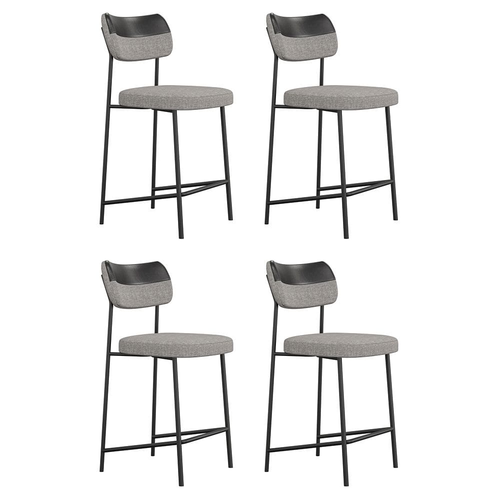 Kit 04 Banquetas Médias Cozinha Lila com Encosto Couríssimo Preto Linho Cinza - Desk Design