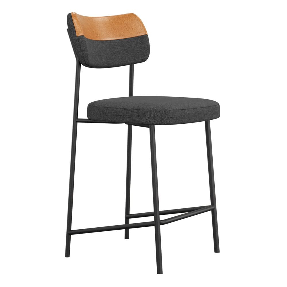 Banqueta Média Cozinha Lila Estofada Couríssimo Whisky Linho Grafite - Desk Design