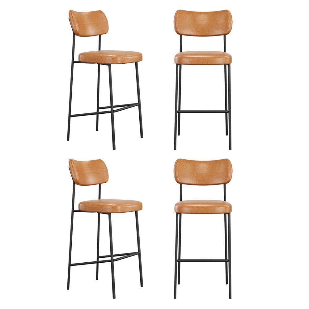 Kit 04 Banquetas Altas Para Cozinha Lila Estofada com Encosto Couríssimo Whisky - Desk Design